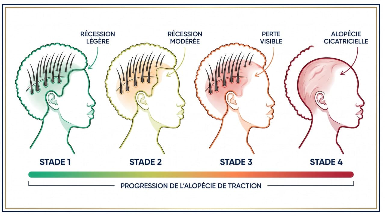 Les 4 stades évolutifs de l'alopécie de traction chez les patients afro : du précoce au cicatriciel