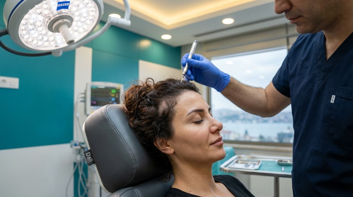Prix greffe de cheveux femme : DHI sans rasage dès 2 190 € à Istanbul Greffe de cheveux femme DHI sans rasage Istanbul — prix et résultat naturel 2026