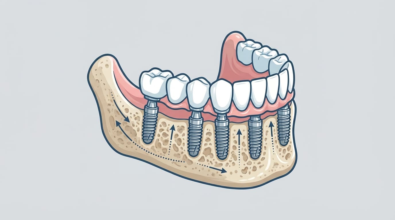 Implant basal vs implant conventionnel — Ancrage dans l'os cortical | Renaissance Clinique Schéma comparatif implant basal ancré dans l'os cortical vs implant conventionnel dans l'os spongieux