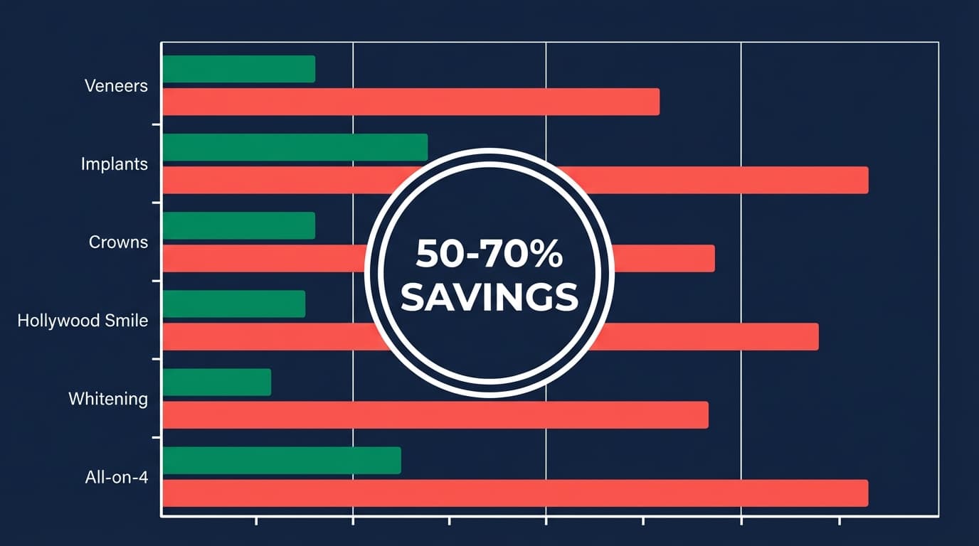 Prix des Soins Dentaires 2026 — Turquie vs Europe | Renaissance Clinique Tableau comparatif des prix des soins dentaires en 2026 : Turquie vs France, Belgique, Suisse, Canada — facettes, implants, Hollywood Smile, couronnes