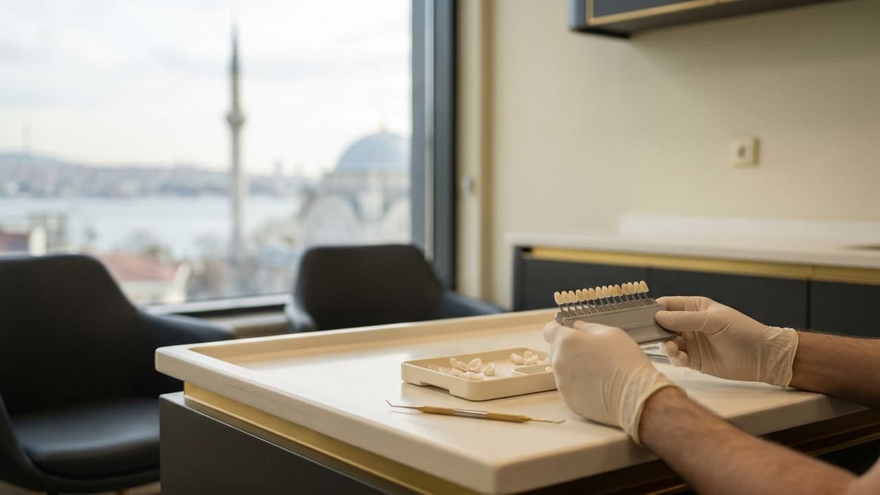 Facettes dentaires E.max et nuancier dans une clinique dentaire premium à Istanbul — Renaissance Clinique