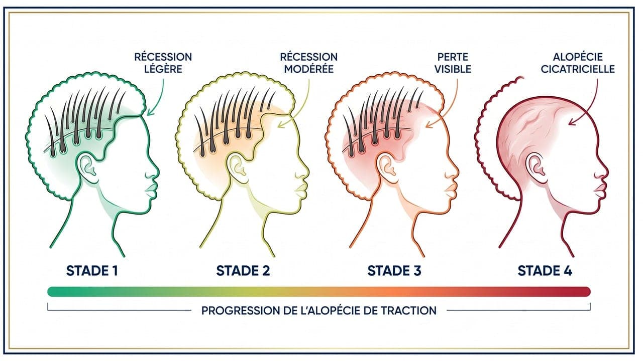 Les 4 stades évolutifs de l'alopécie de traction chez les patients afro : du précoce au cicatriciel