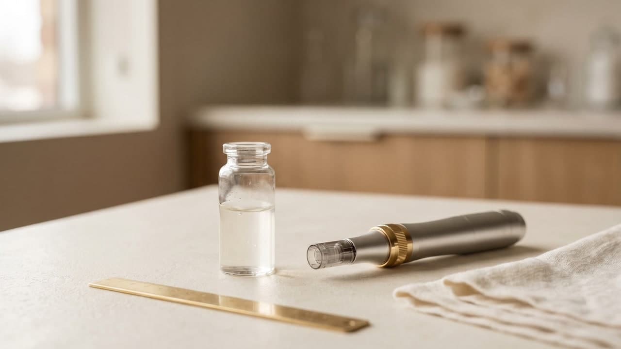 Flacon de sérum et dispositif de micro-needling évoquant la thérapie par exosomes pour les cheveux