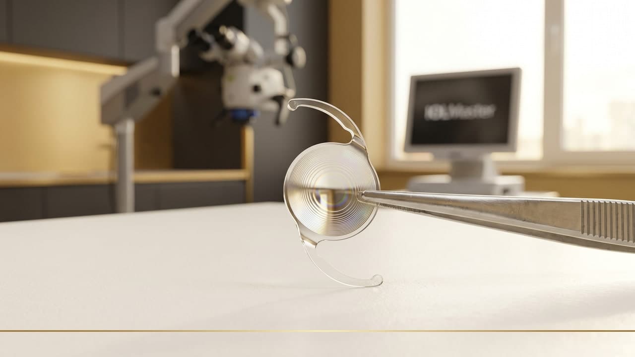 Implant intraoculaire multifocal trifocal tenu en salle d'opération — Renaissance Clinique Istanbul
