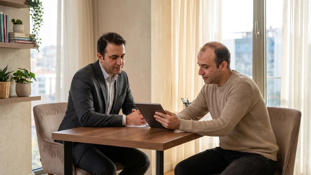 Patient évaluant une clinique de greffe de cheveux en consultation à Istanbul