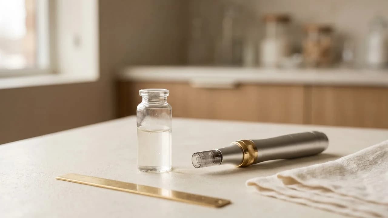 Flacon de sérum et dispositif de micro-needling évoquant la thérapie par exosomes pour les cheveux