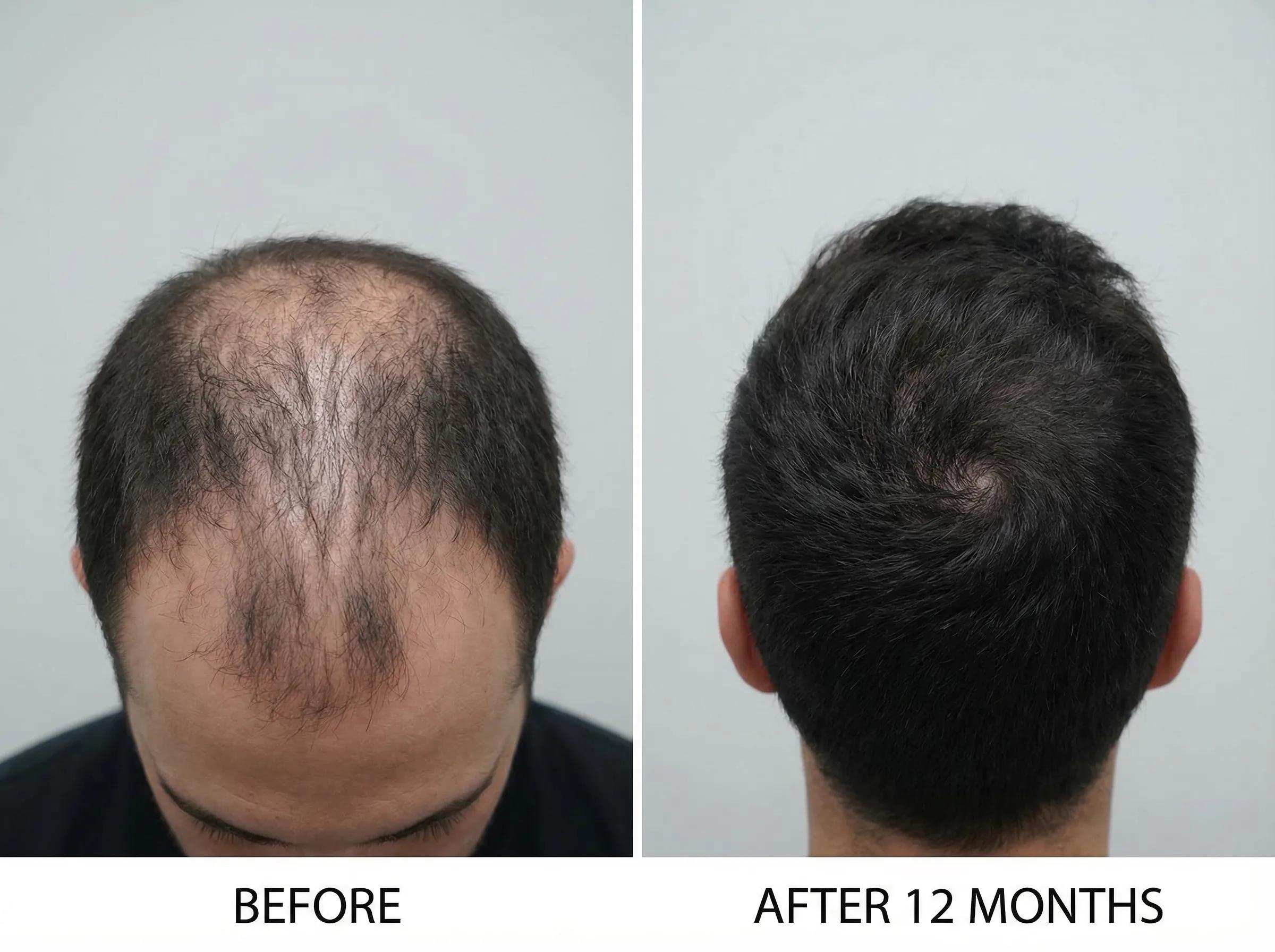 Résultats de greffe de cheveux pour alopécie masculine : comparaison avant et après la procédure FUE Saphir et Choi Pen chez Renaissance Clinique