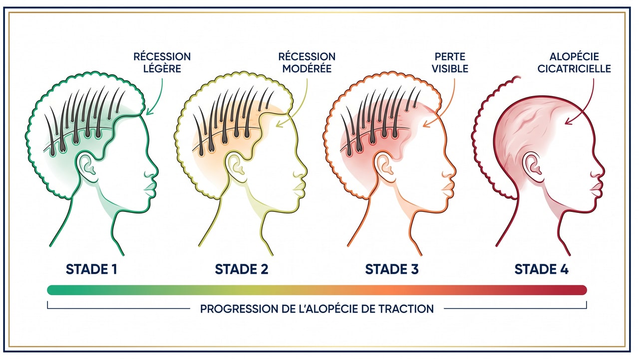 Les 4 stades évolutifs de l'alopécie de traction chez les patients afro : du précoce au cicatriciel