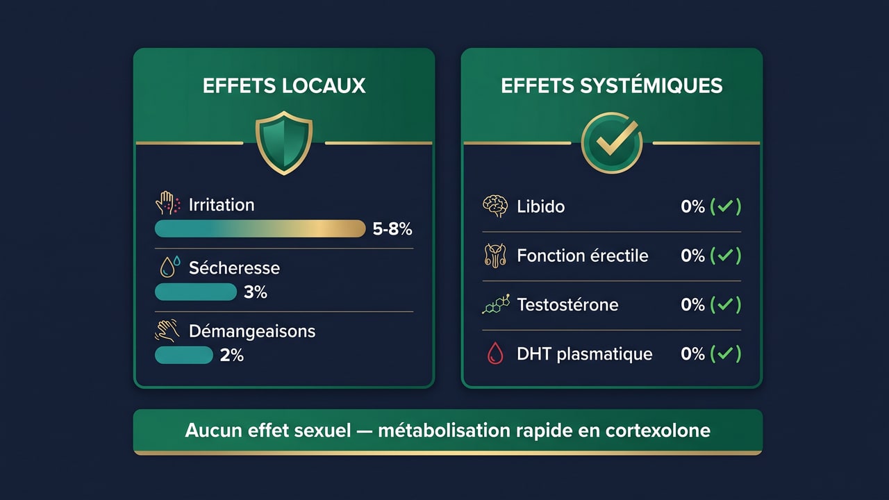 Profil d'effets secondaires du clascotérone : effets locaux mineurs et absence d'effets systémiques