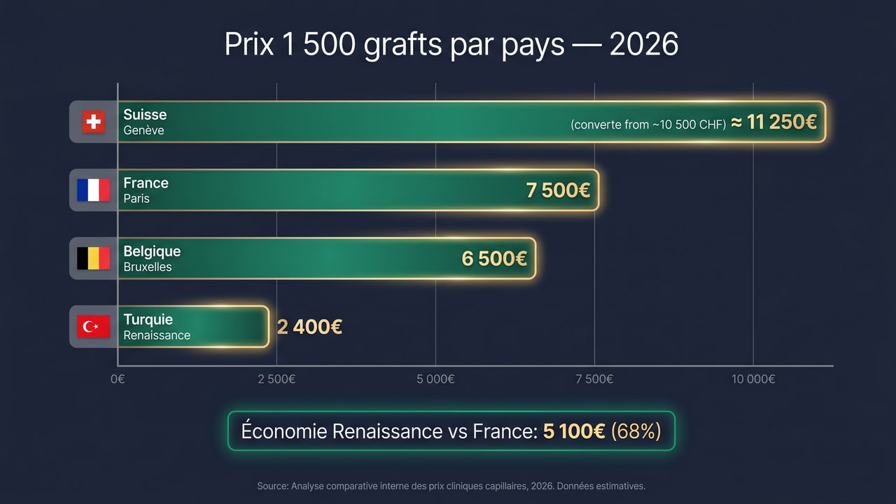 Barres comparatives prix greffe 1 500 grafts France/Belgique/Suisse/<a href=