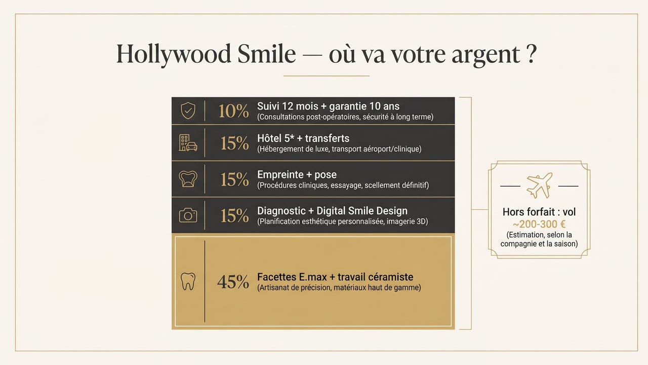 Décomposition du prix d'un Hollywood Smile à Istanbul — ce que comprend le forfait all-inclusive