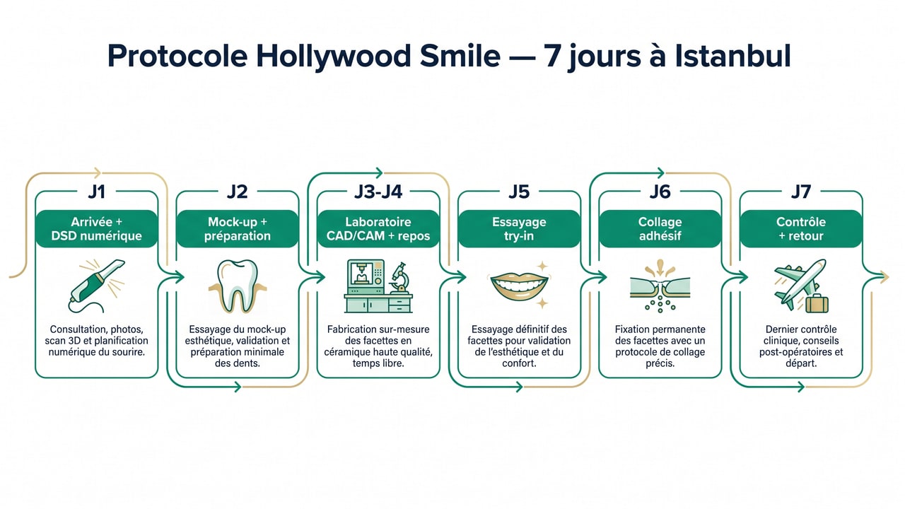Chronologie détaillée du protocole Hollywood Smile sur 7 jours à Renaissance Clinique Istanbul