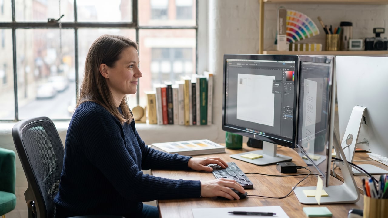 Cas clinique Renaissance : designer graphique 32 ans au travail sur écran après SMILE bilatéral