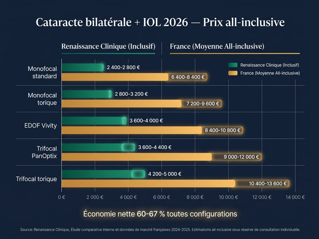 Infographie comparative des prix de la chirurgie de cataracte bilatérale Renaissance Istanbul vs France