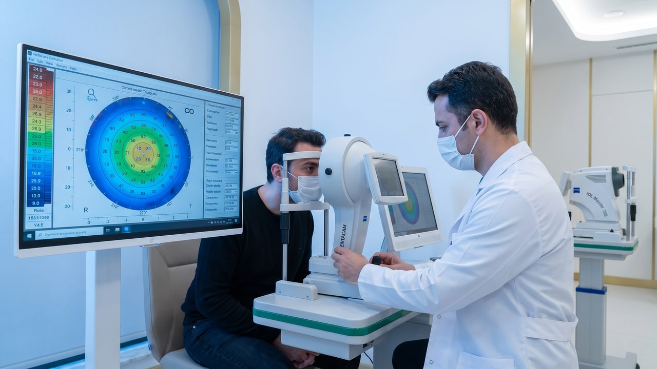 Bilan pré-opératoire à Renaissance Clinique — topographie Pentacam, biométrie IOL Master 700, OCT segment antérieur