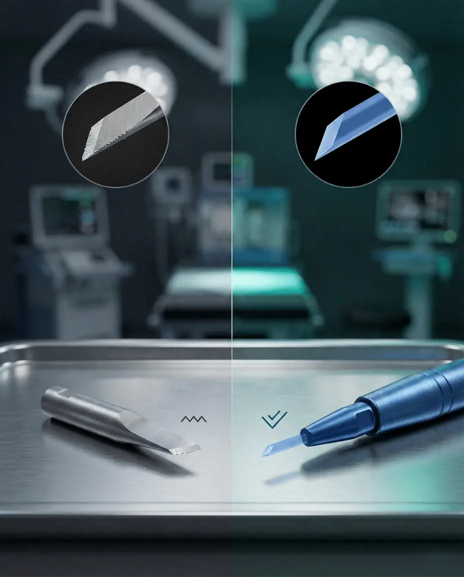 Comparatif des outils de greffe : lame en saphir et stylo implanteur Choi