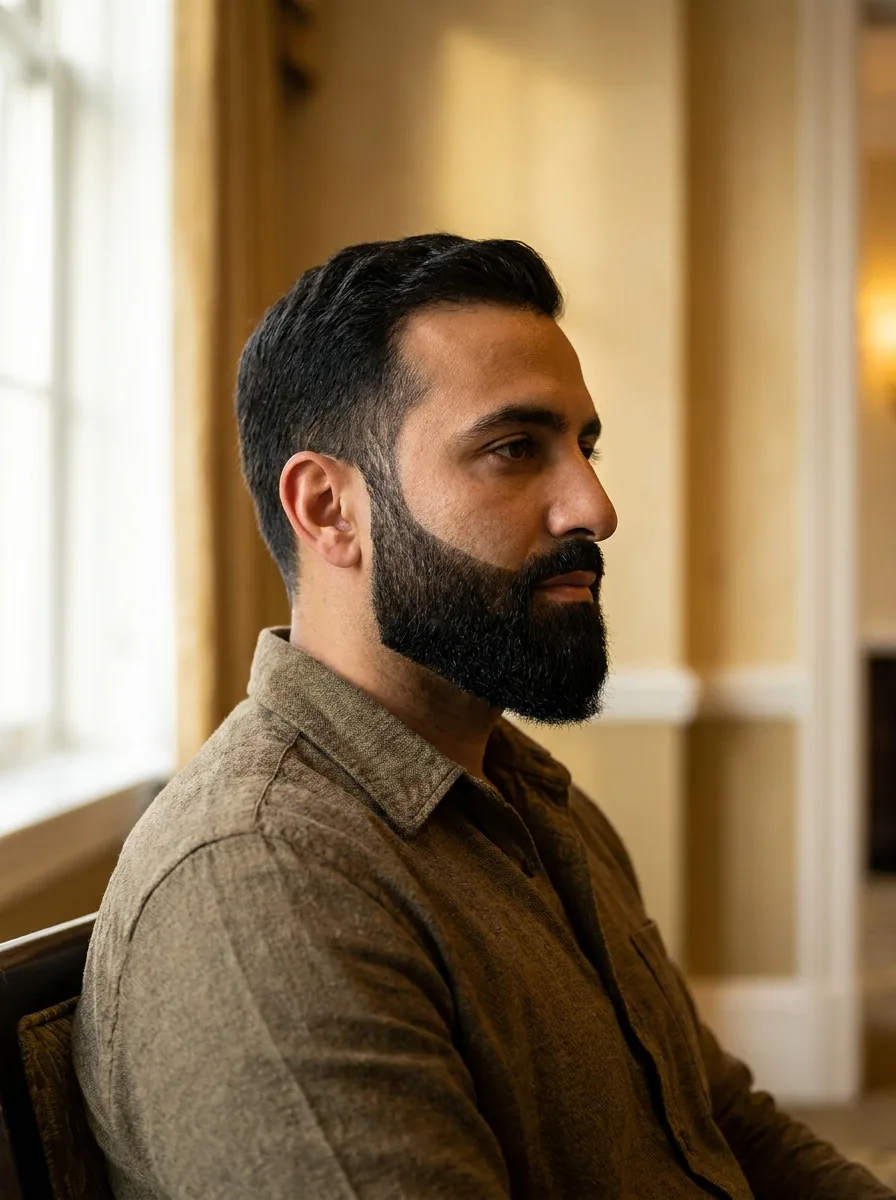 Design personnalisé de la ligne de barbe avant greffe FUE Saphir à Istanbul