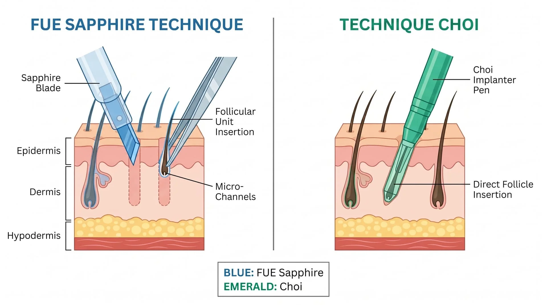 Comparatif des techniques FUE Saphir et stylo implanteur Choi appliquées à la greffe de barbe