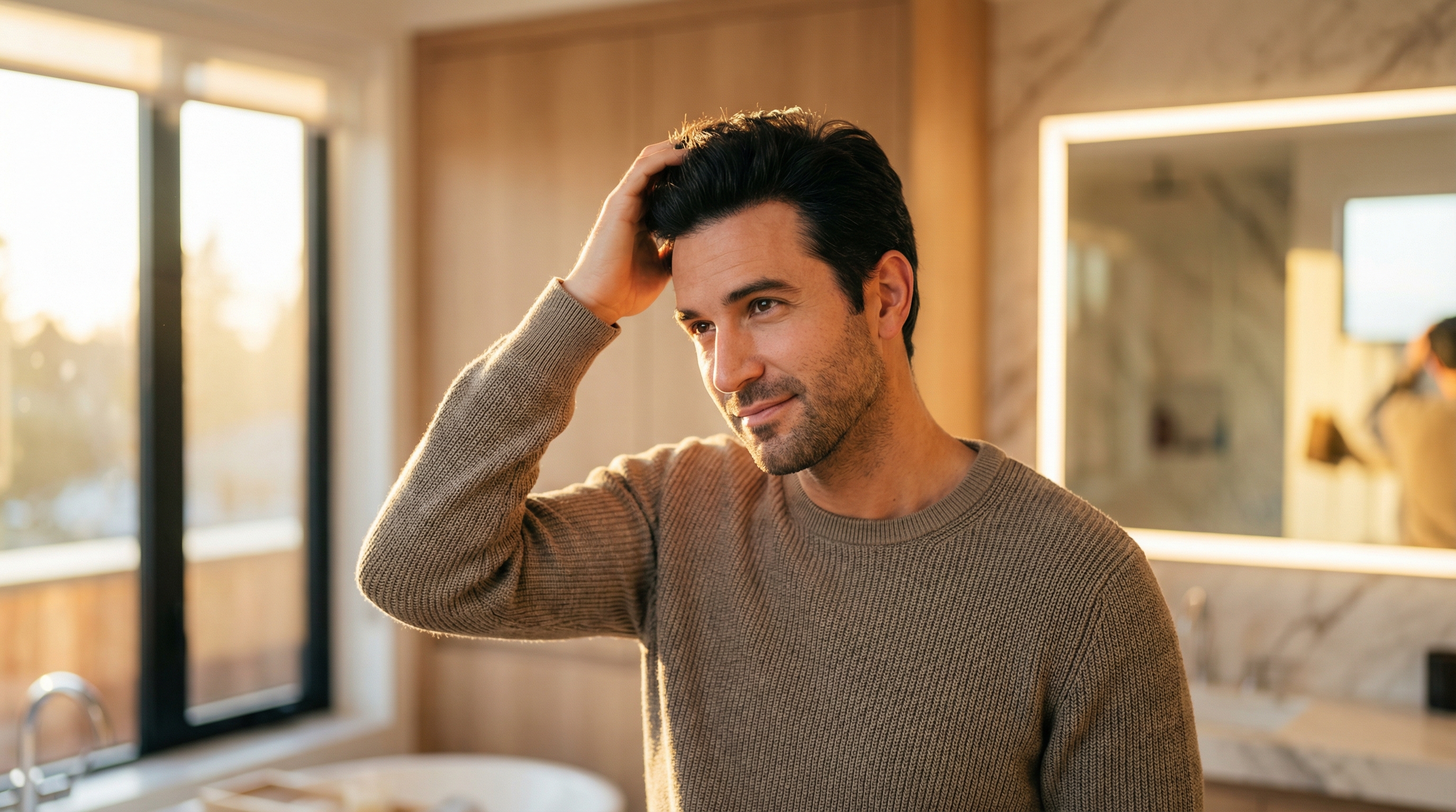 Comparaison visuelle entre traitements médicamenteux temporaires (flacons, comprimés) et greffe FUE Saphir permanente (résultat avant/après à 12 mois) montrant la supériorité de la solution chirurgicale