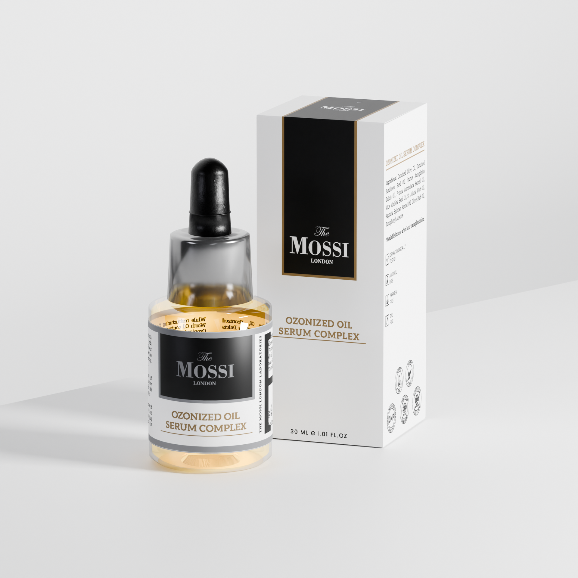 Ozonized Oil Serum Complex — produit du Kit Mossi London pour soins post-greffe capillaire