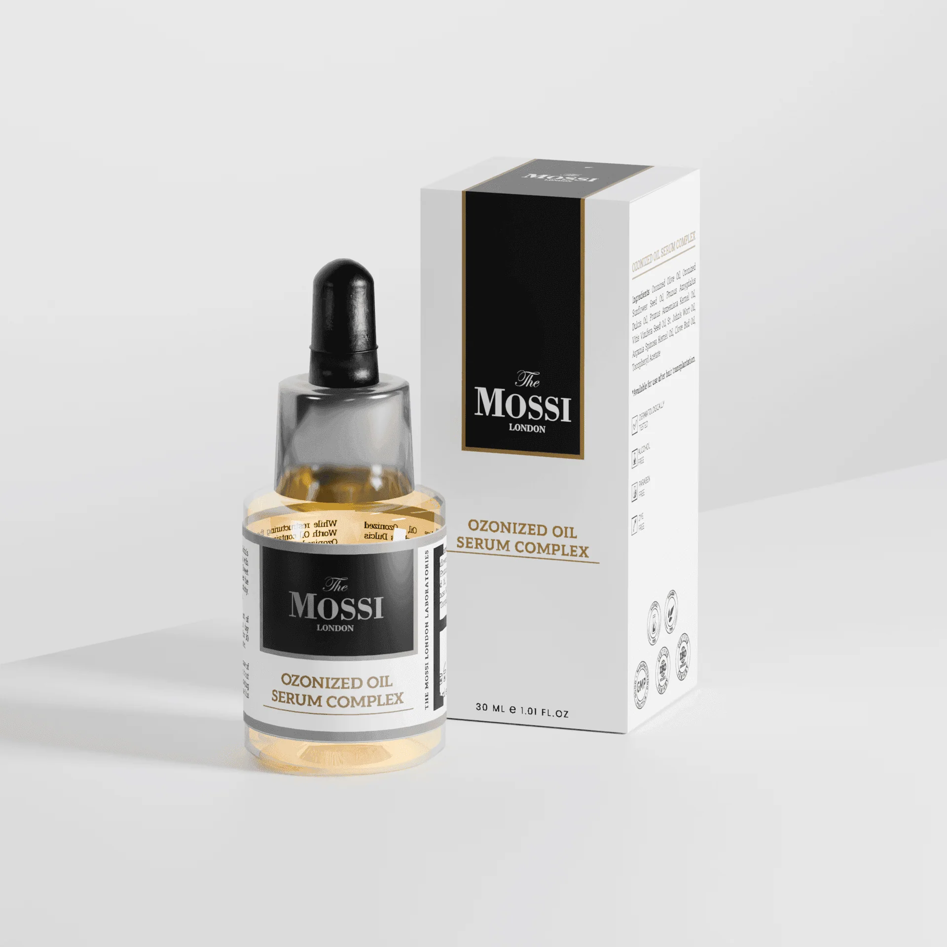 Ozonized Oil Serum Complex Ozonized Oil Serum Complex — produit du Kit Mossi London pour soins post-greffe capillaire