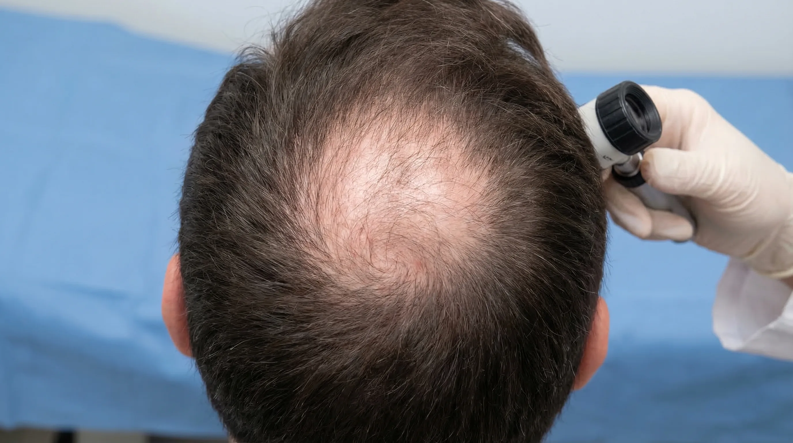 Calvitie du haut du crâne (vertex) — Causes et traitements | Renaissance Clinique Calvitie du vertex (haut du crâne) : illustration de la perte progressive des cheveux au sommet de la tête, stades Norwood IIIv à VI