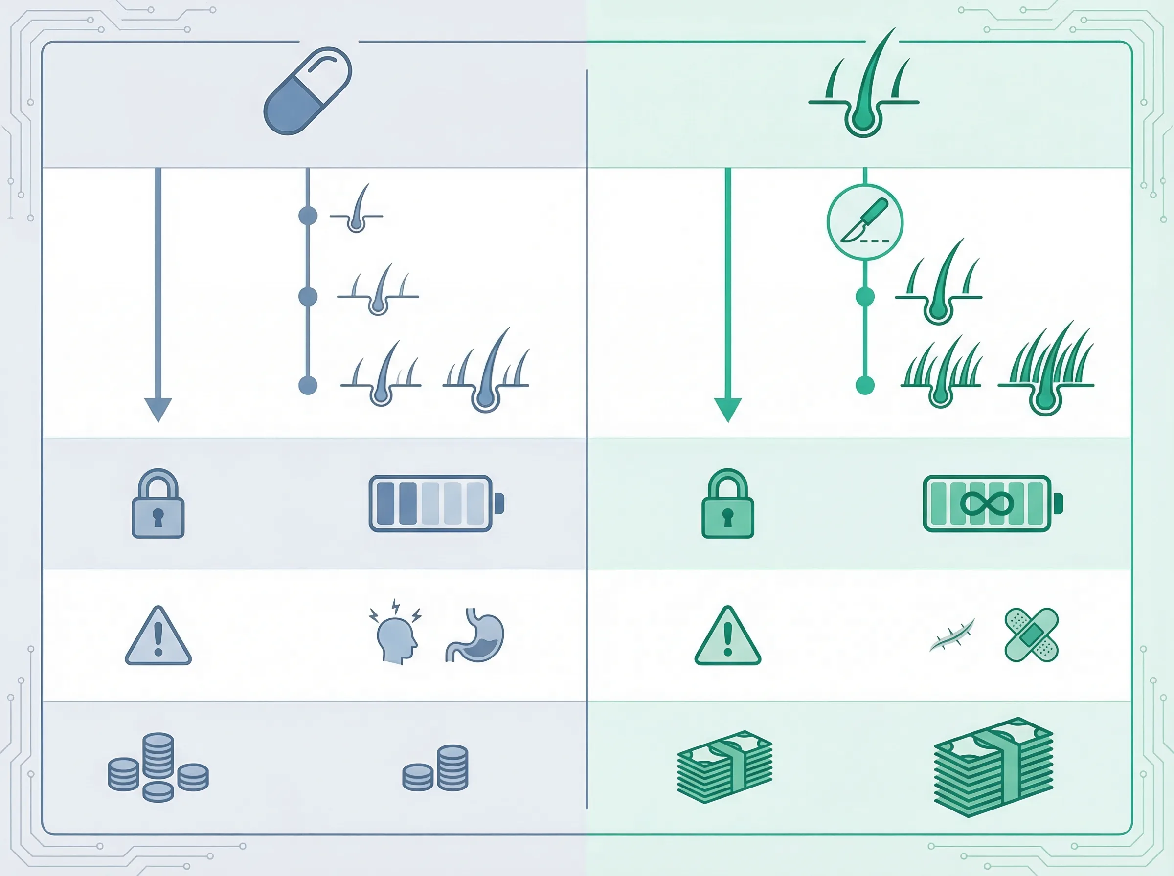 Comparaison Finastéride seul vs Finastéride + greffe de cheveux : résultats à long terme sur la densité capillaire