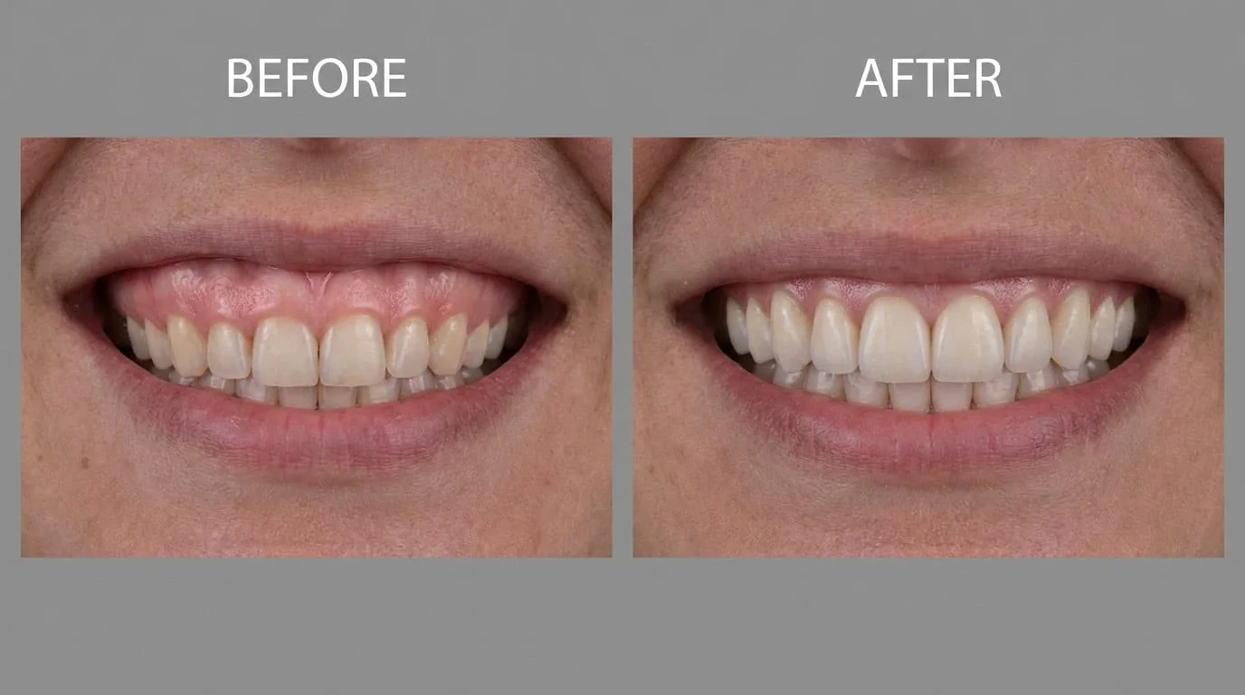 Avant/après contourage gingival laser | Renaissance Clinique Avant/après contourage gingival laser : correction du sourire gingival avec remodelage de la gencive