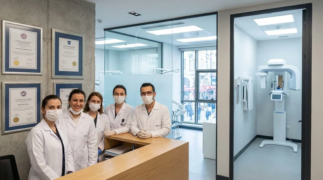 Clinique dentaire moderne à Istanbul : salle de soins équipée de technologies CBCT et CAD/CAM avec protocoles de stérilisation avancés