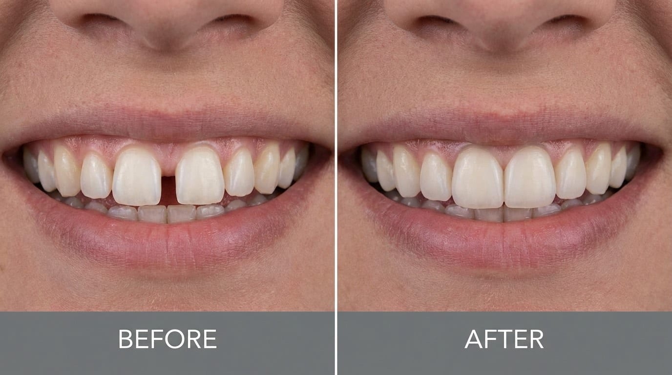 Avant et après fermeture d'un diastème par bonding composite et facettes dans une clinique dentaire à Istanbul
