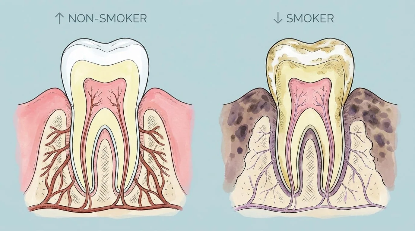 Impact du tabac sur la santé dentaire : décoloration, parodontite et risques d'échec implantaire