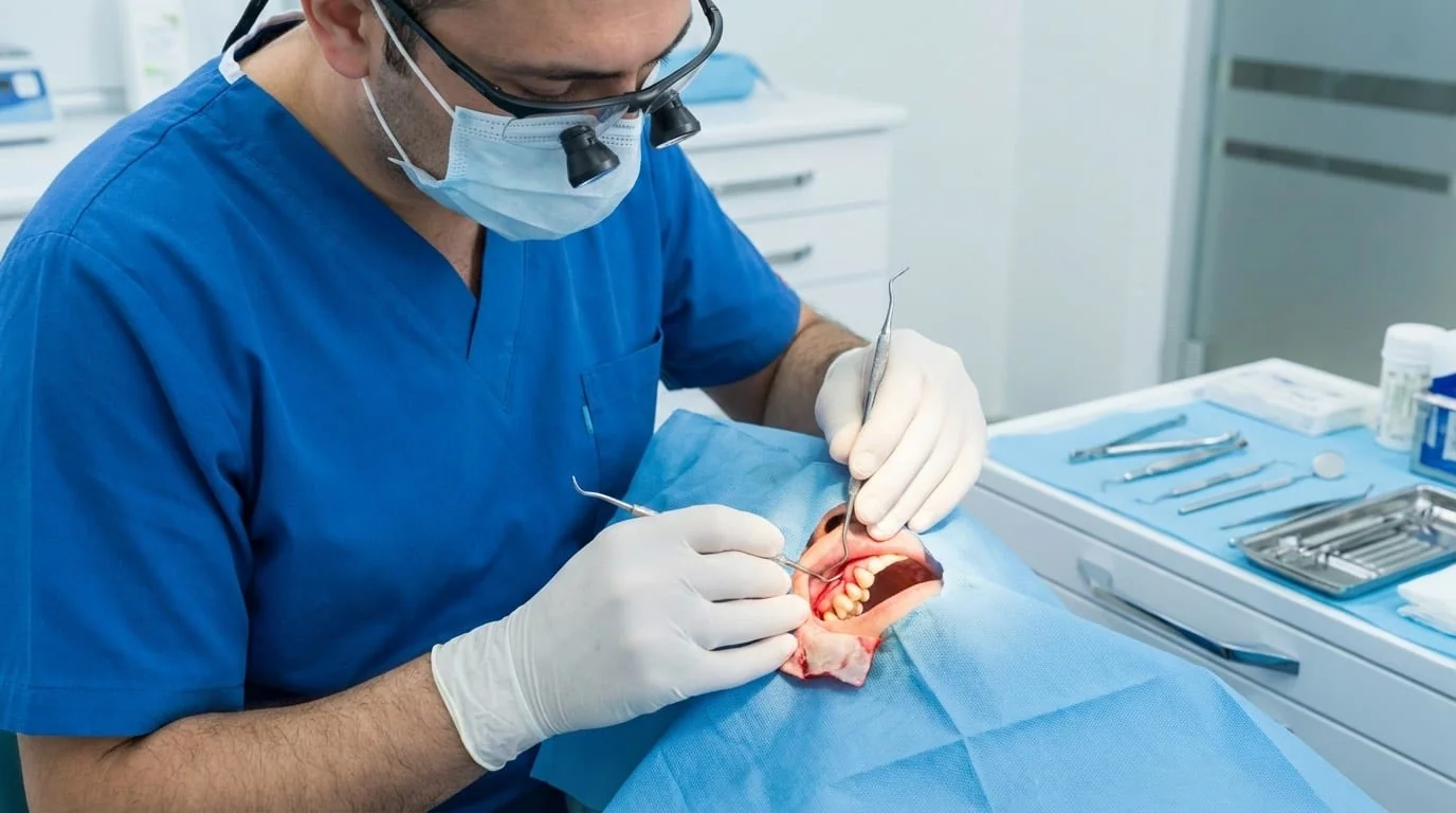 Chirurgie parodontale à Istanbul : lambeau d'accès et résection osseuse pour traiter la parodontite avancée