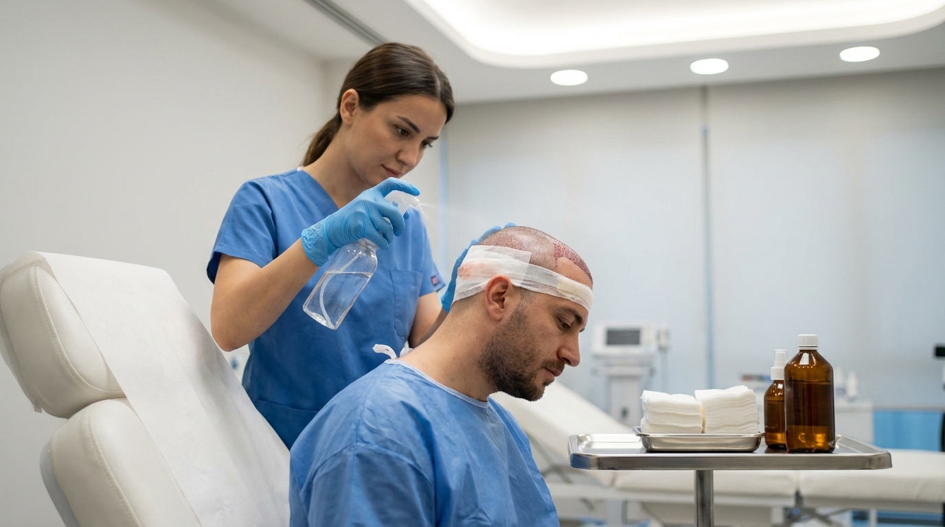 Protocole de soins post-greffe de cheveux : nettoyage, spray salin, soins quotidiens