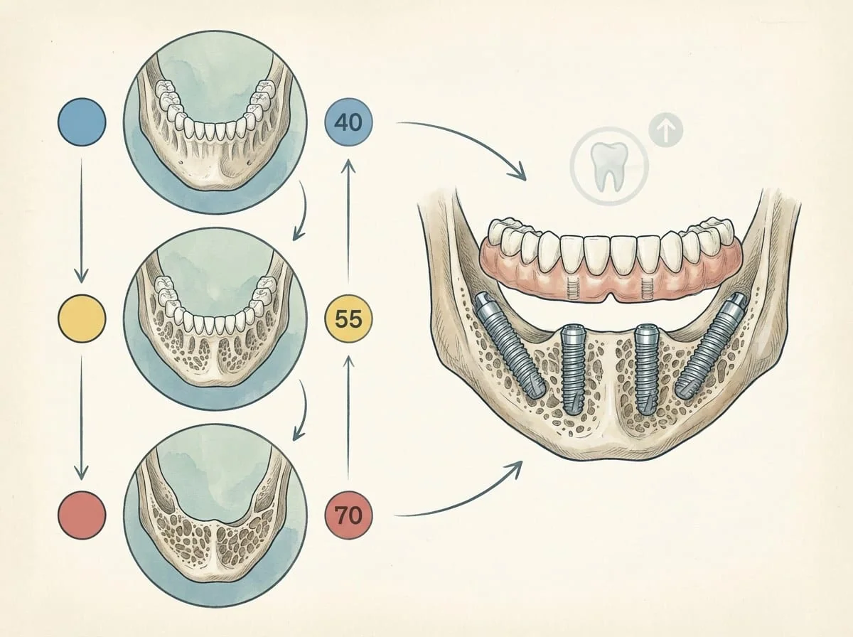 Prothèse sur implants pour seniors : overdenture et bridge fixe adapté aux patients ostéoporotiques