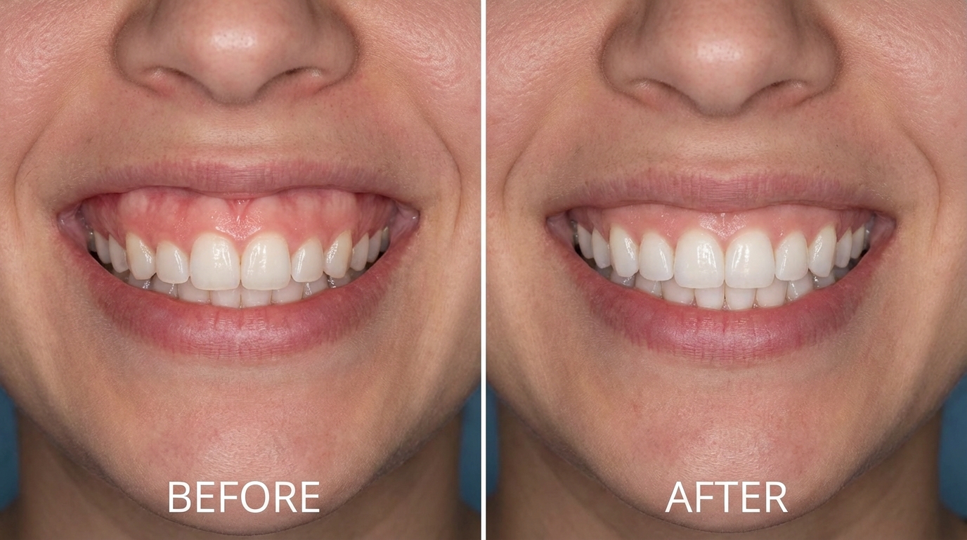 Avant et après correction de sourire gingival par gingivectomie laser dans une clinique dentaire à Istanbul
