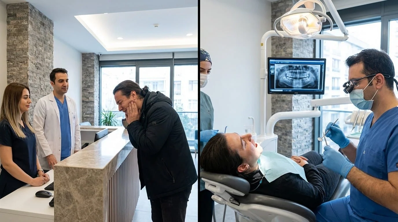 Types d'urgences dentaires traitées à Istanbul : dent cassée, abcès, douleur aiguë et traumatisme pris en charge le jour même